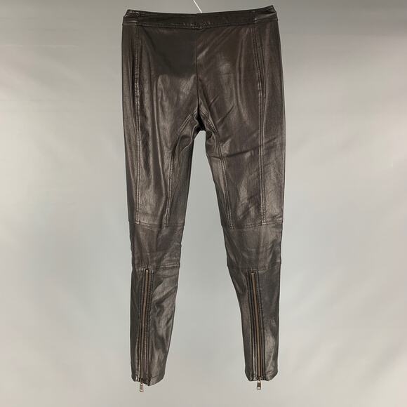 ALEXANDER MCQUEEN Size XS Black Leather Solid Zip Up Casual Pants - Picture 2 of 3